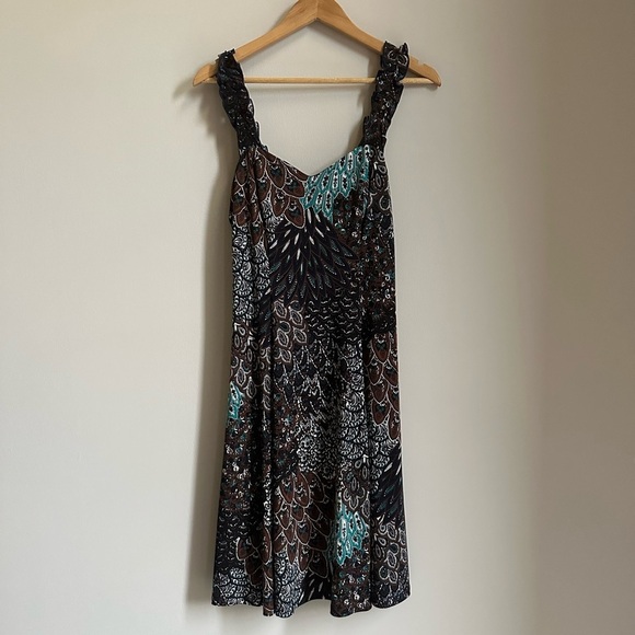 Dress Barn Blue/Brown Dress with Shoulder Cover Size 4 - Picture 2 of 10